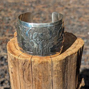 Navajo Cuff Storyteller Bracelet Native American Handmade Jewelry Sz 7.25in.‎ **